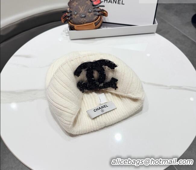 Spot Bulk Chanel Knit Hat with Beads CC CH010513 White 2026