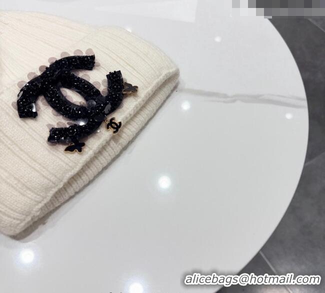 Spot Bulk Chanel Knit Hat with Beads CC CH010513 White 2026