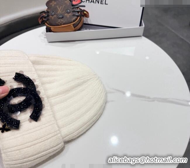 Spot Bulk Chanel Knit Hat with Beads CC CH010513 White 2026
