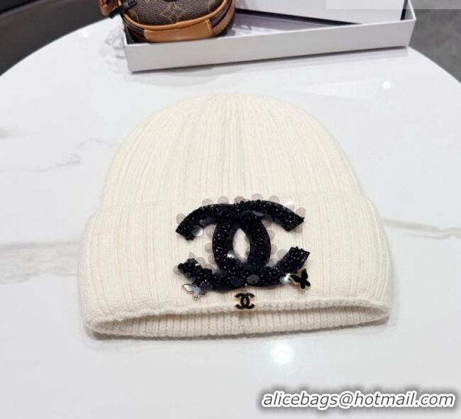 Spot Bulk Chanel Knit Hat with Beads CC CH010513 White 2026