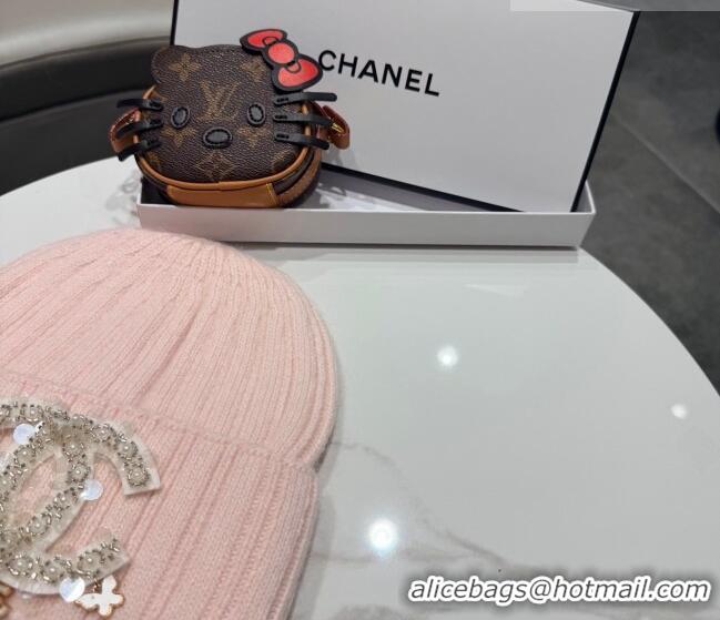 Luxury Imitation Chanel Knit Hat with Beads CC CH010513 Pink 2026