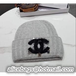 Spot Classic Chanel Knit Hat with Beads CC CH010513 Grey 2026