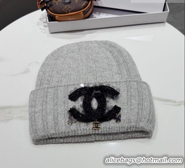 Spot Classic Chanel Knit Hat with Beads CC CH010513 Grey 2026