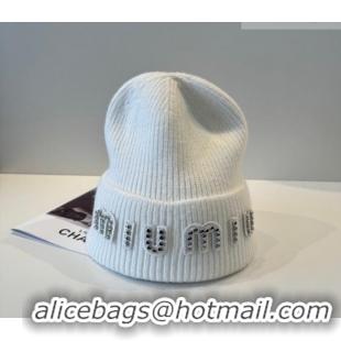 Good Quality Miu Miu Knit Hat with Studs MIU010516 White 2026