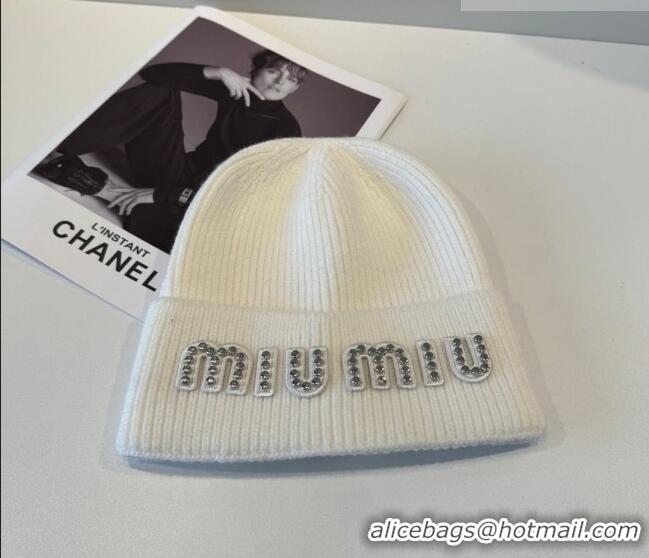 Good Quality Miu Miu Knit Hat with Studs MIU010516 White 2026