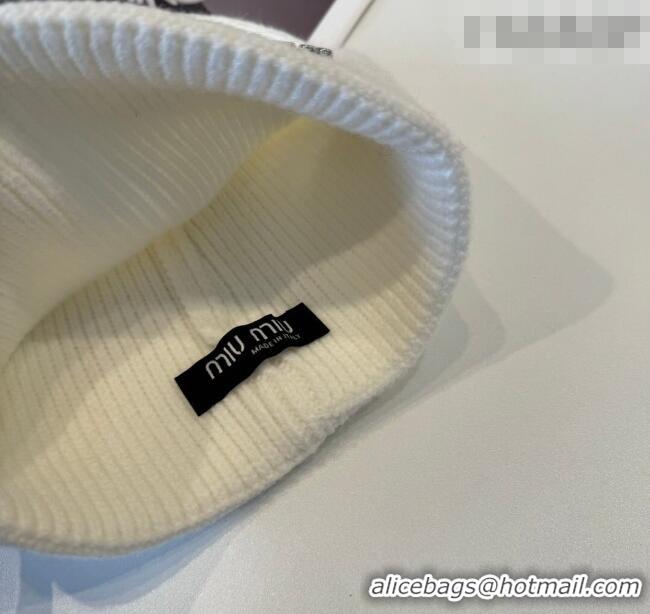 Good Quality Miu Miu Knit Hat with Studs MIU010516 White 2026