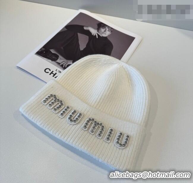 Good Quality Miu Miu Knit Hat with Studs MIU010516 White 2026