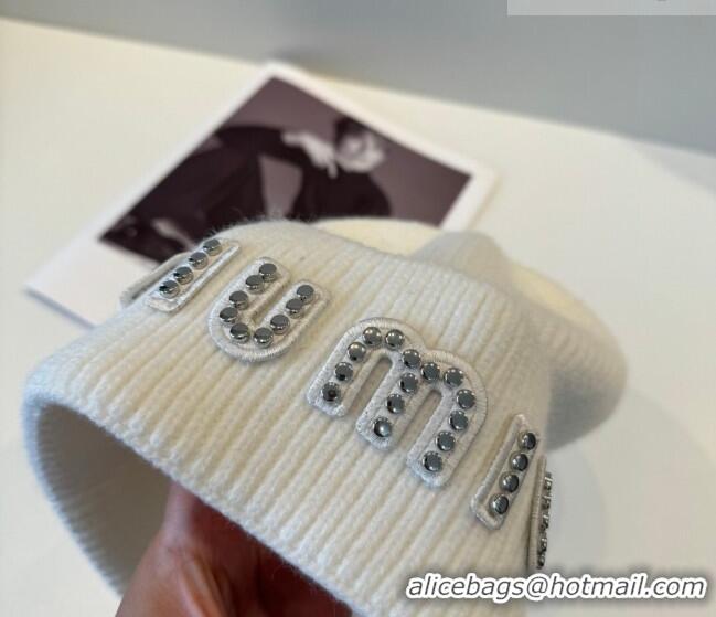 Good Quality Miu Miu Knit Hat with Studs MIU010516 White 2026