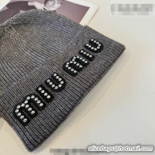 Top Grade Miu Miu Knit Hat with Studs MIU010516 Grey 2026