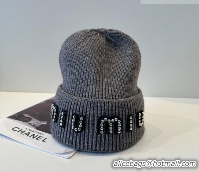 Top Grade Miu Miu Knit Hat with Studs MIU010516 Grey 2026