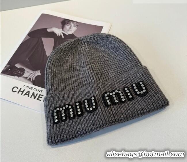 Top Grade Miu Miu Knit Hat with Studs MIU010516 Grey 2026