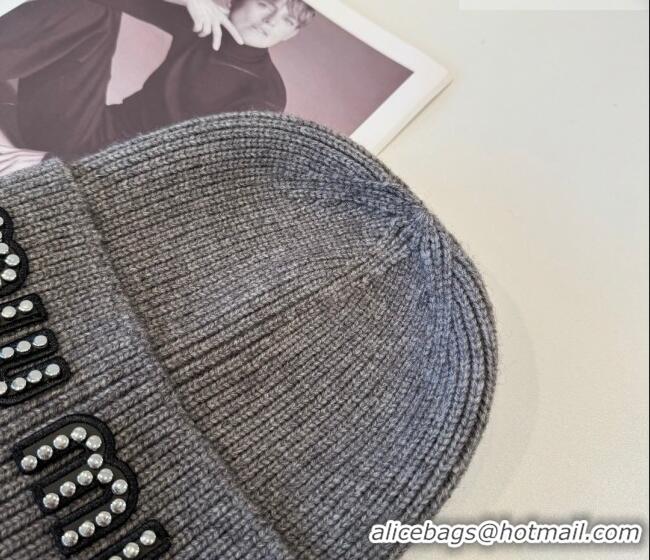 Top Grade Miu Miu Knit Hat with Studs MIU010516 Grey 2026