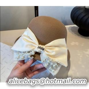 Low Cost Miu Miu Wool Bucket Hat with Bow MIU010517 Beige 2026