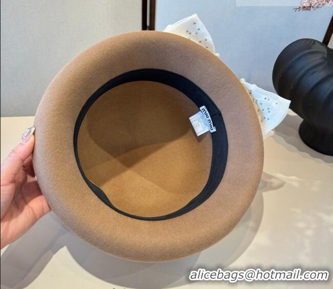 Low Cost Miu Miu Wool Bucket Hat with Bow MIU010517 Beige 2026
