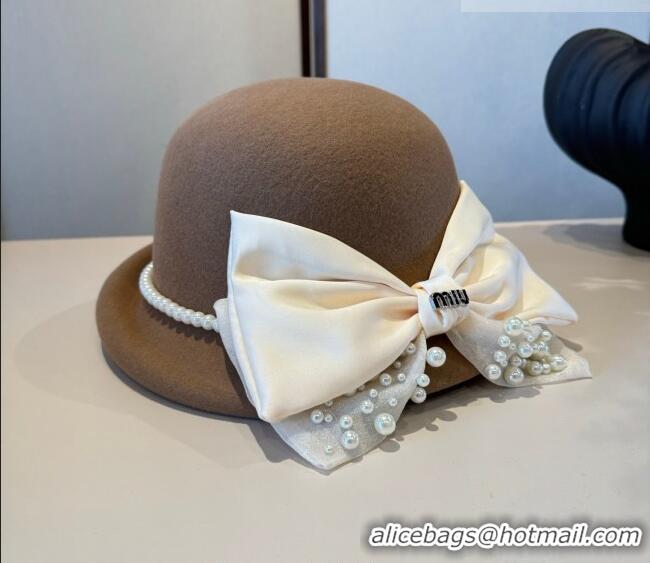 Low Cost Miu Miu Wool Bucket Hat with Bow MIU010517 Beige 2026