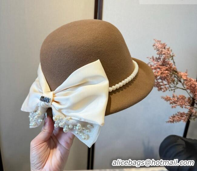 Low Cost Miu Miu Wool Bucket Hat with Bow MIU010517 Beige 2026
