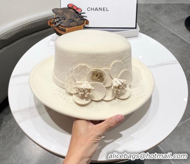 Best Product Miu Miu Wool Wide Brim Hat with Bloom CH010518 White 2026