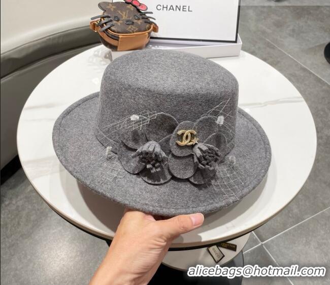 Best Price Miu Miu Wool Wide Brim Hat with Bloom CH010518 Grey 2026