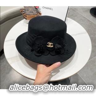Well Crafted Miu Miu Wool Wide Brim Hat with Bloom CH010518 Black 2026