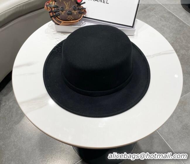 Well Crafted Miu Miu Wool Wide Brim Hat with Bloom CH010518 Black 2026