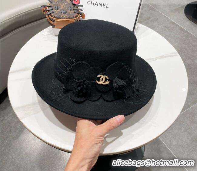 Well Crafted Miu Miu Wool Wide Brim Hat with Bloom CH010518 Black 2026