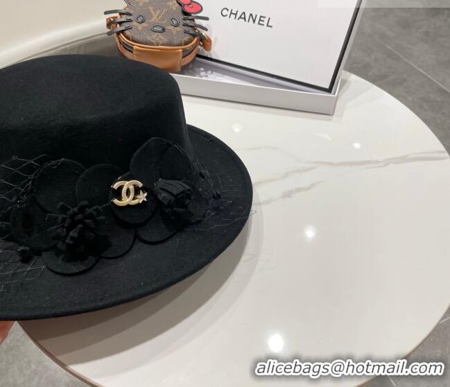 Well Crafted Miu Miu Wool Wide Brim Hat with Bloom CH010518 Black 2026