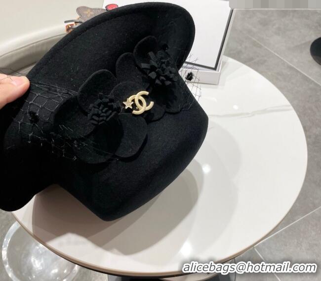 Well Crafted Miu Miu Wool Wide Brim Hat with Bloom CH010518 Black 2026