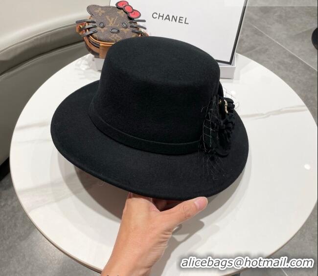 Well Crafted Miu Miu Wool Wide Brim Hat with Bloom CH010518 Black 2026
