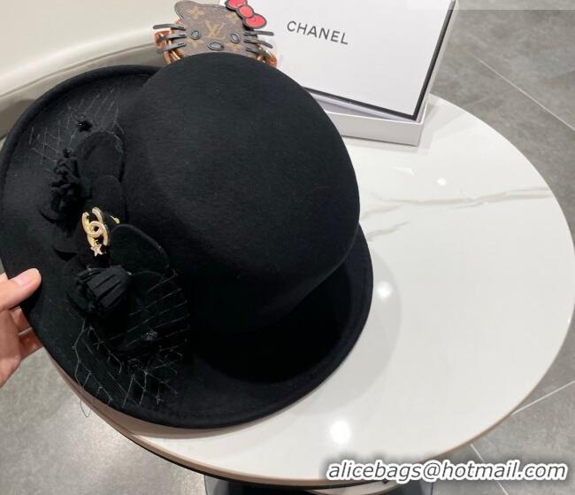 Well Crafted Miu Miu Wool Wide Brim Hat with Bloom CH010518 Black 2026