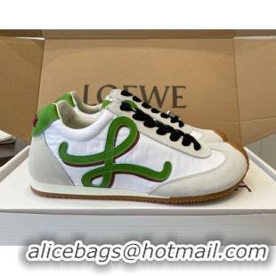 Sophisticated Loewe Ballet Runner 2.0 Sneakers in Nylon and Suede White/Green 1210044