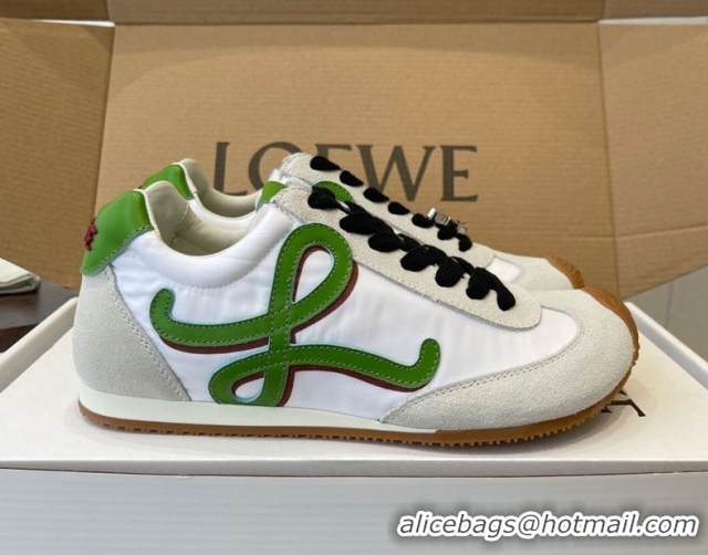 Sophisticated Loewe Ballet Runner 2.0 Sneakers in Nylon and Suede White/Green 1210044
