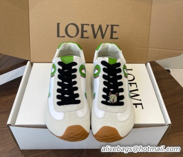 Sophisticated Loewe Ballet Runner 2.0 Sneakers in Nylon and Suede White/Green 1210044