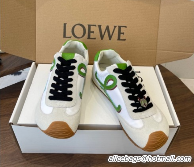 Sophisticated Loewe Ballet Runner 2.0 Sneakers in Nylon and Suede White/Green 1210044