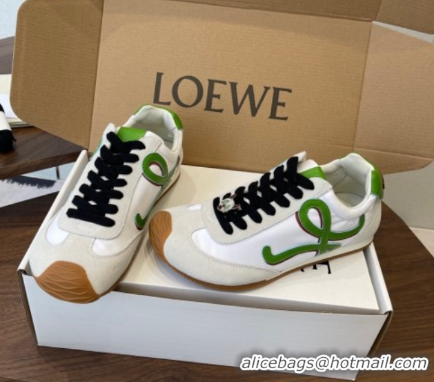 Sophisticated Loewe Ballet Runner 2.0 Sneakers in Nylon and Suede White/Green 1210044