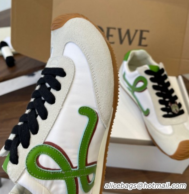 Sophisticated Loewe Ballet Runner 2.0 Sneakers in Nylon and Suede White/Green 1210044