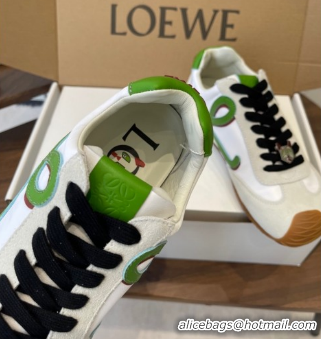 Sophisticated Loewe Ballet Runner 2.0 Sneakers in Nylon and Suede White/Green 1210044