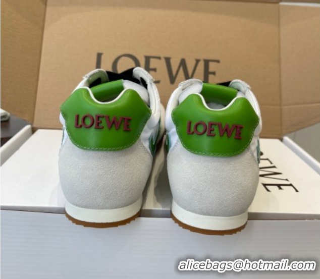 Sophisticated Loewe Ballet Runner 2.0 Sneakers in Nylon and Suede White/Green 1210044