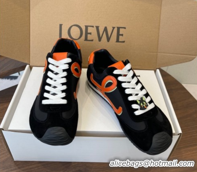 Duplicate Loewe Ballet Runner 2.0 Sneakers in Nylon and Suede Black/Orange 1210045