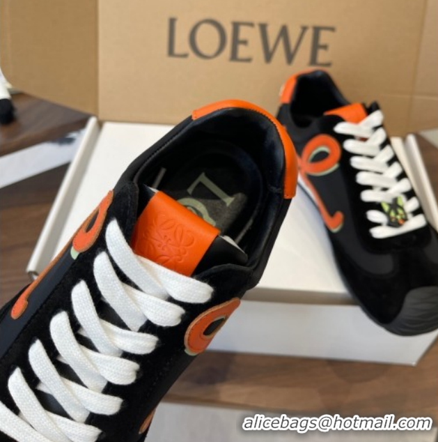 Duplicate Loewe Ballet Runner 2.0 Sneakers in Nylon and Suede Black/Orange 1210045