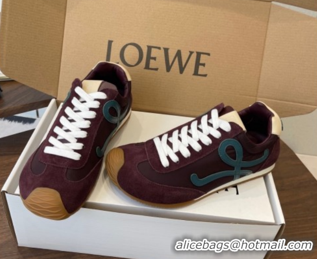 Perfect Loewe Ballet Runner 2.0 Sneakers in Nylon and Suede Brown/Green 1210046