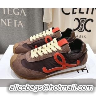 Stylish Loewe Ballet Runner 2.0 Sneakers in Nylon and Suede Brown/Orange 1210049
