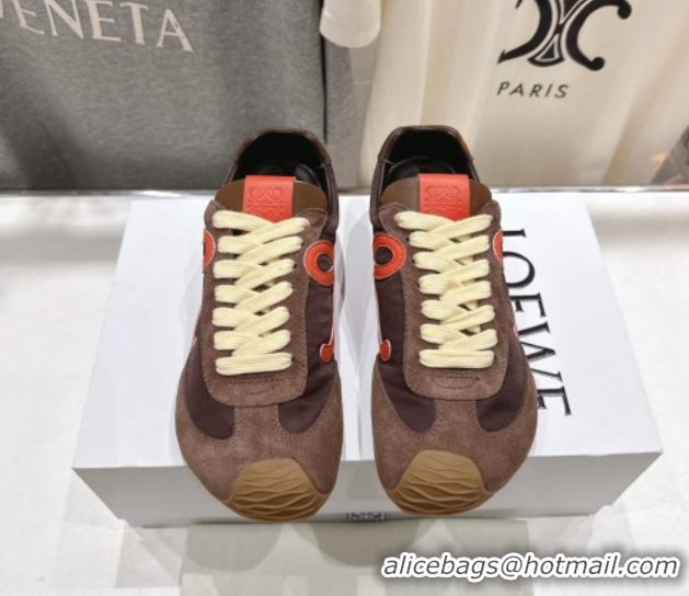 Stylish Loewe Ballet Runner 2.0 Sneakers in Nylon and Suede Brown/Orange 1210049