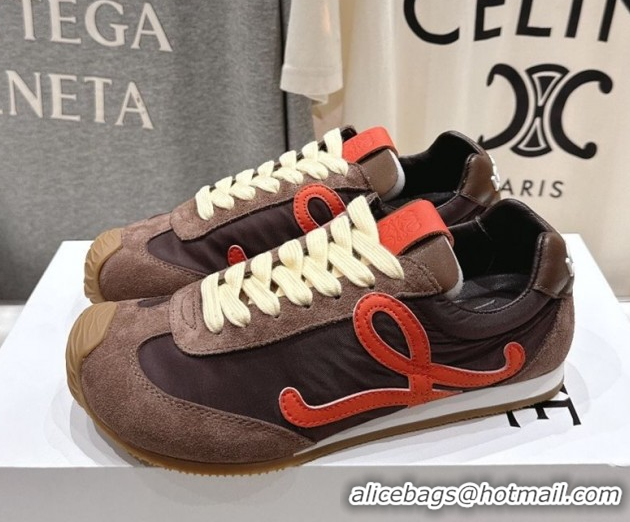 Stylish Loewe Ballet Runner 2.0 Sneakers in Nylon and Suede Brown/Orange 1210049