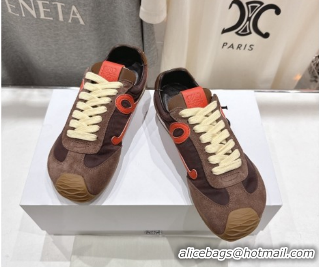 Stylish Loewe Ballet Runner 2.0 Sneakers in Nylon and Suede Brown/Orange 1210049