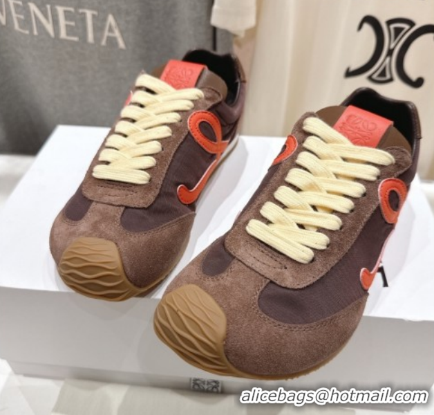 Stylish Loewe Ballet Runner 2.0 Sneakers in Nylon and Suede Brown/Orange 1210049