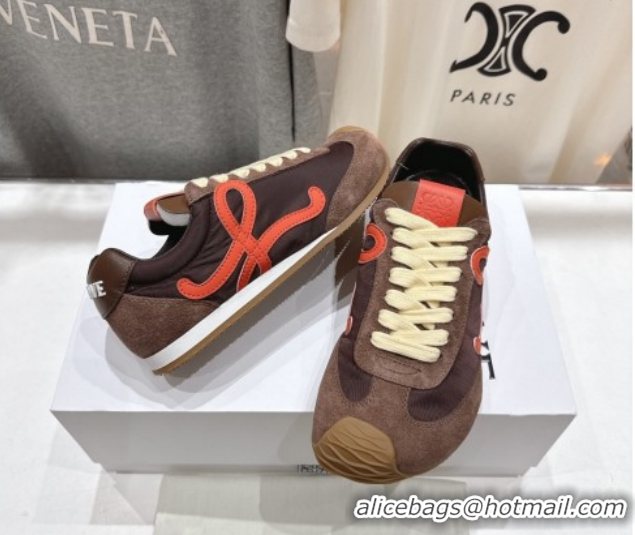 Stylish Loewe Ballet Runner 2.0 Sneakers in Nylon and Suede Brown/Orange 1210049