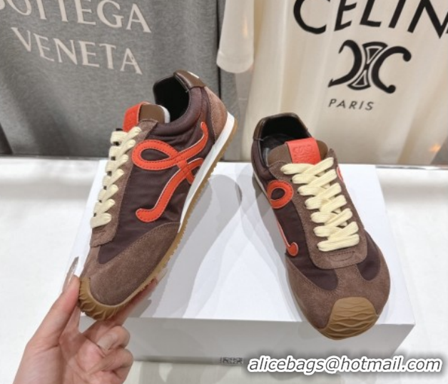 Stylish Loewe Ballet Runner 2.0 Sneakers in Nylon and Suede Brown/Orange 1210049