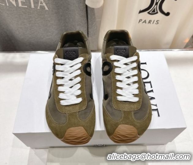 Sumptuous Loewe Ballet Runner 2.0 Sneakers in Nylon and Suede Green/Black 1210050