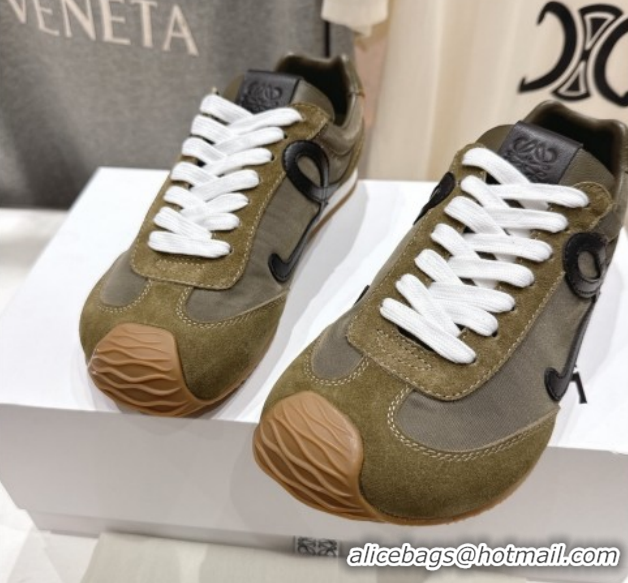 Sumptuous Loewe Ballet Runner 2.0 Sneakers in Nylon and Suede Green/Black 1210050