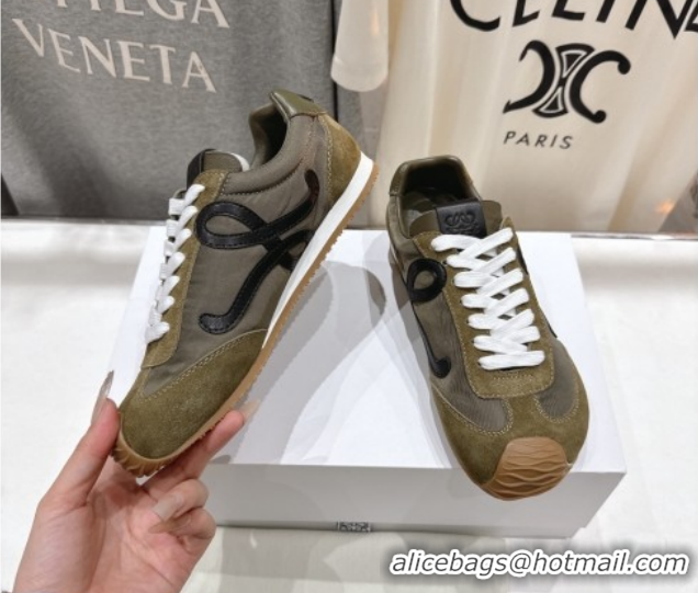 Sumptuous Loewe Ballet Runner 2.0 Sneakers in Nylon and Suede Green/Black 1210050